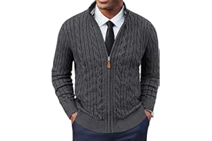 PJ PAUL JONES Mens Cardigan Sweater Full Zip Up Stand Collar Cardigans Long Sleeve Knitted Sweaters