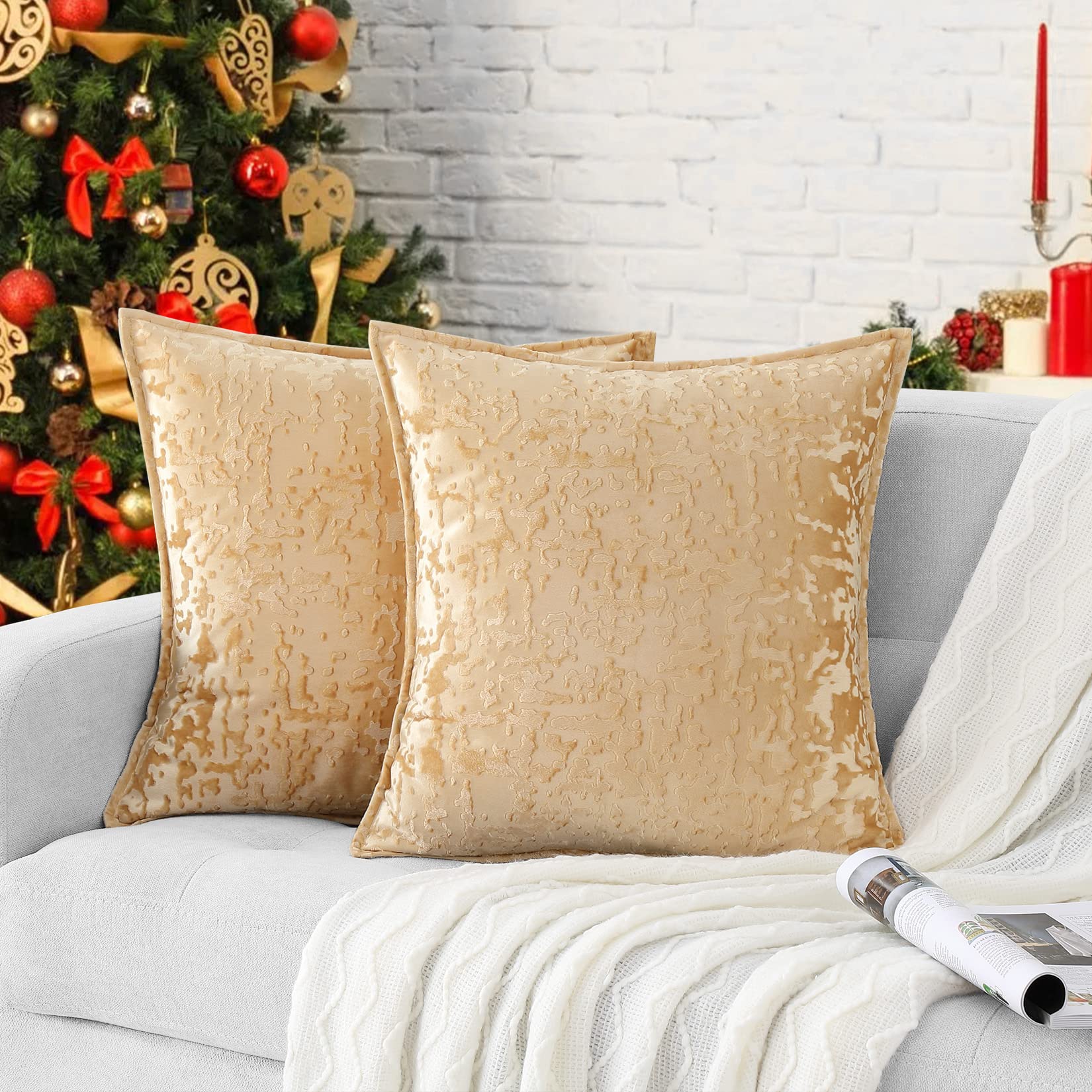 CAROMIO Set of 2 Throw Pillow Covers Decorative Pillowcases Soft Pillow Cases Velvet Cushion Cover 16x16 Inch for Livingroom Bedroom Sofa Car 16x16 Inch Yellow