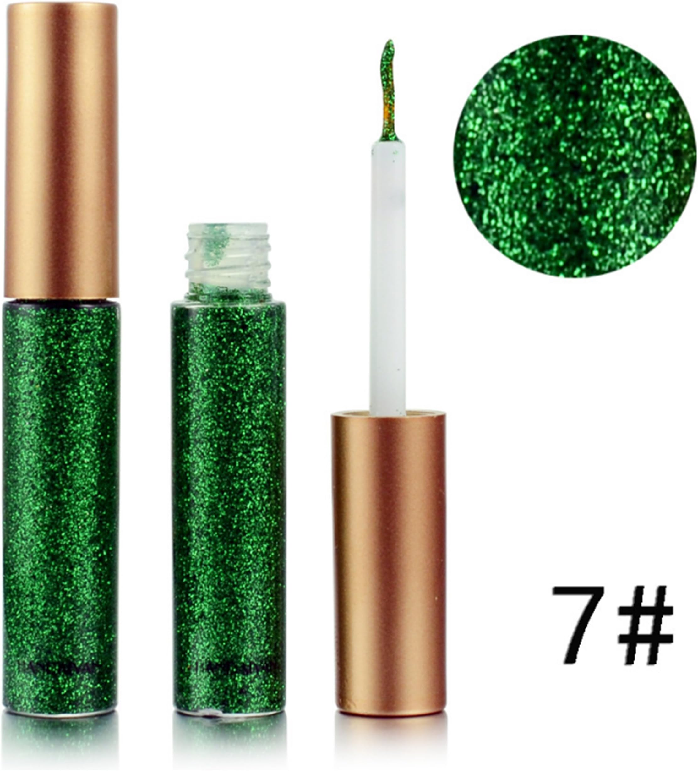 Liquid Eyeliner, FOCALLURE Waterproof Glitter Shimmer Eyeshadow Highlighter Metallic Sparkling Eye Liner Platinum (#7 Green)