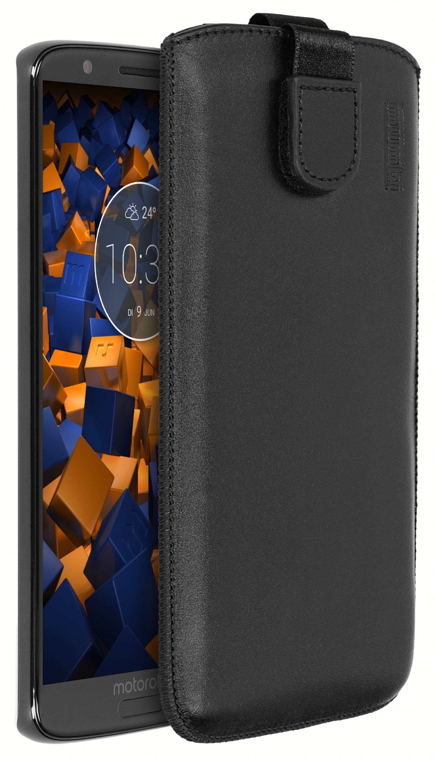 mumbi Genuine Leather Case Compatible with Motorola Moto G6 Black