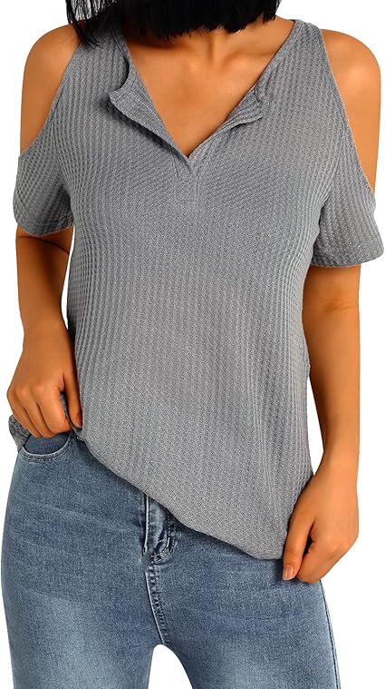 Kanpola Damen Bluse Kurzarm - Revers Shirt Basic Sommer Oberteil