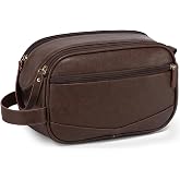 Vorspack PU Leather Travel Toiletry Bag for Men, Dark Brown | Water Resistant, Wide Opening, Organized Compartment, Travel Bag for Toiletries, Shaving, Grooming, Bathroom Essentials