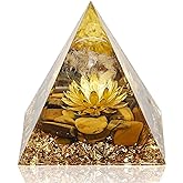 Hopeseed Orgone Pyramid Flower of Life Orgonite Money Healing Crystals Pyramid for Positive Energy with Tiger's Eye Stones and Luck White Crystal That Promotes Wealth, Prosperity and attracts Success