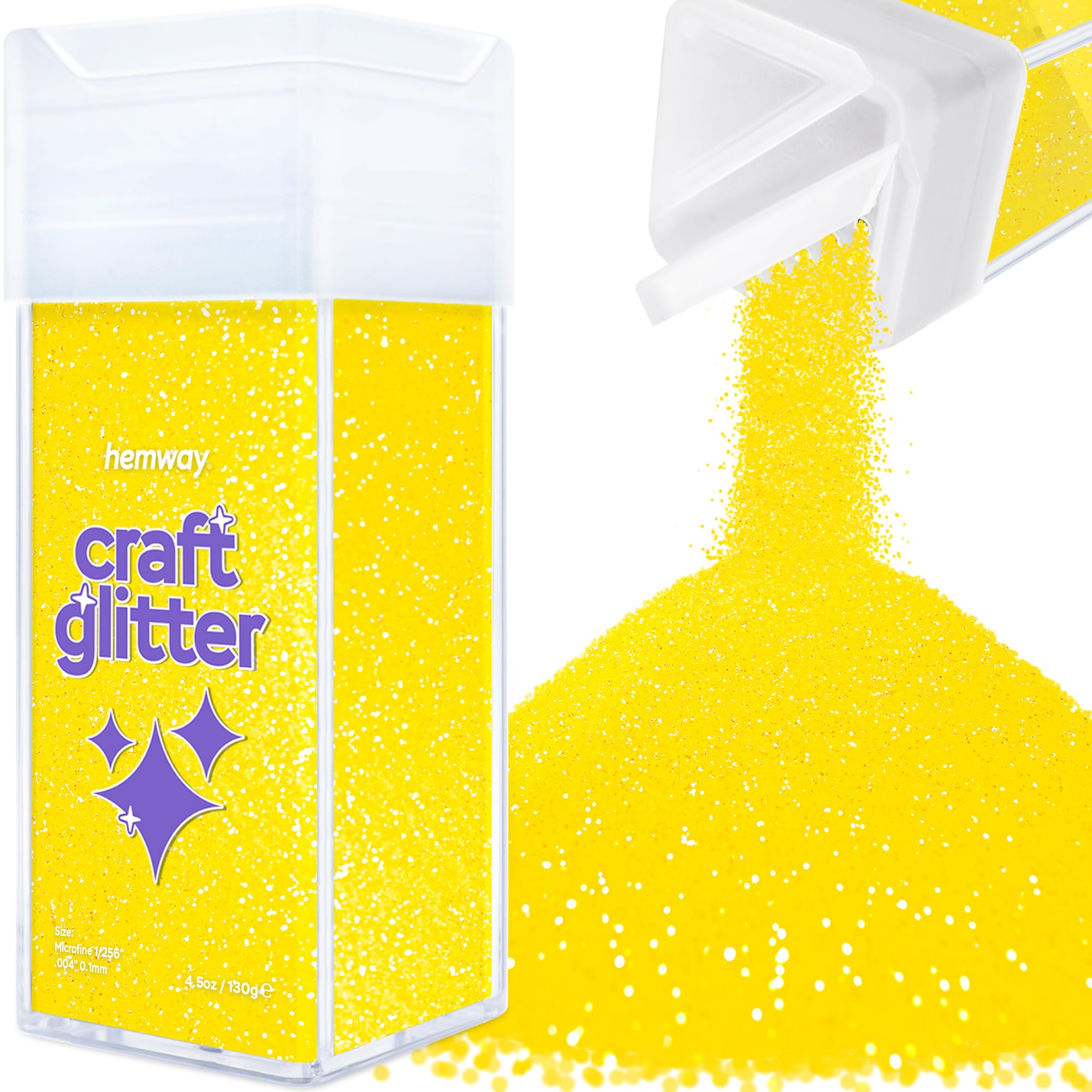 Hemway Glitter Shaker Fluorescent Yellow 110g Microfine, Craft Glitter Shaker for Resin & Epoxy Crafts, Christmas Art Supplies, Nail, Body, Face, Eye, Festival, Crafting, Slime, Sparkle