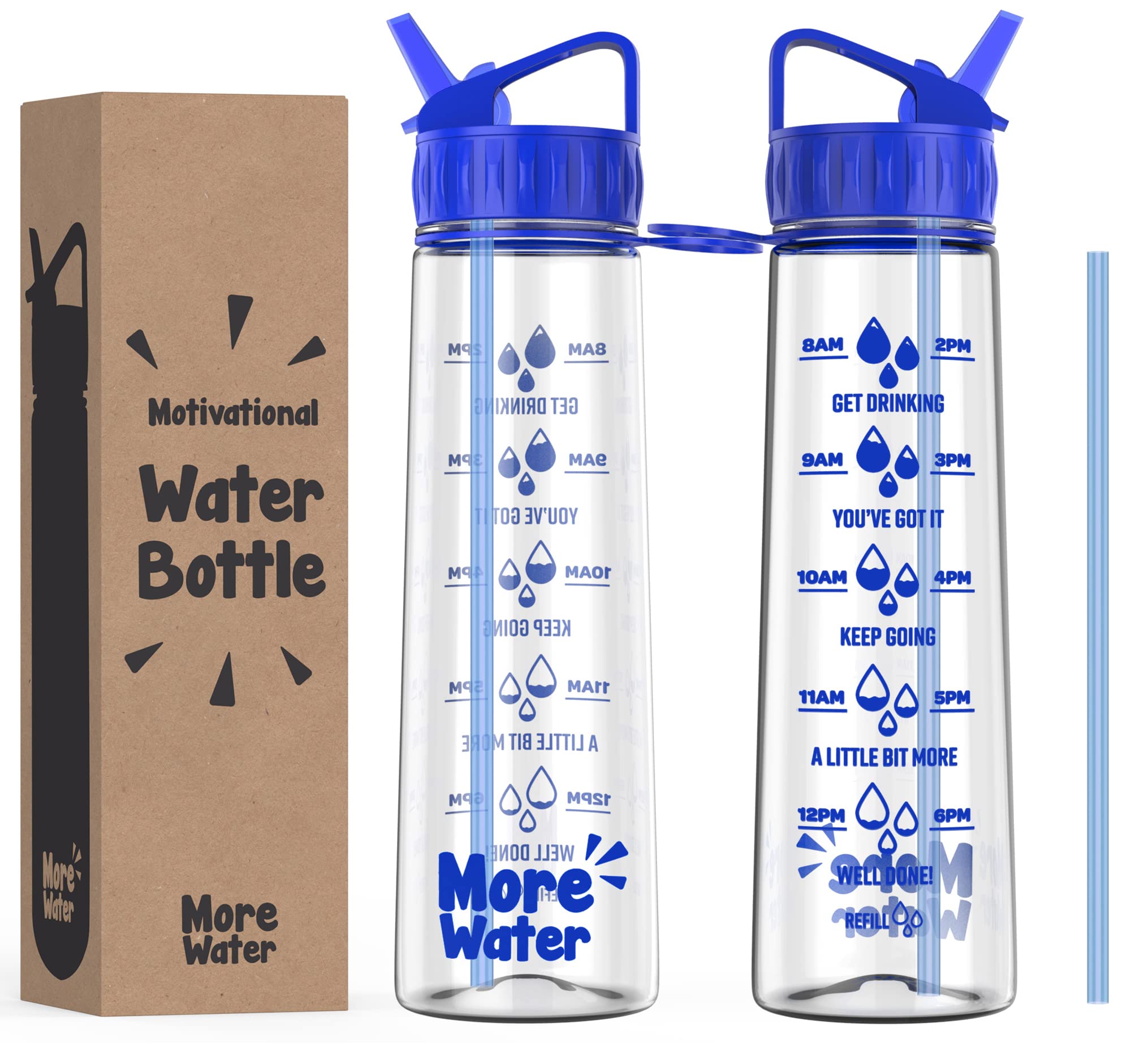 More Water Bottle With Straw, Motivational Time Markings 900ml - Drinking Tracker Bottles - Times to Drink - BPA Free Sports Bottles — image 1
