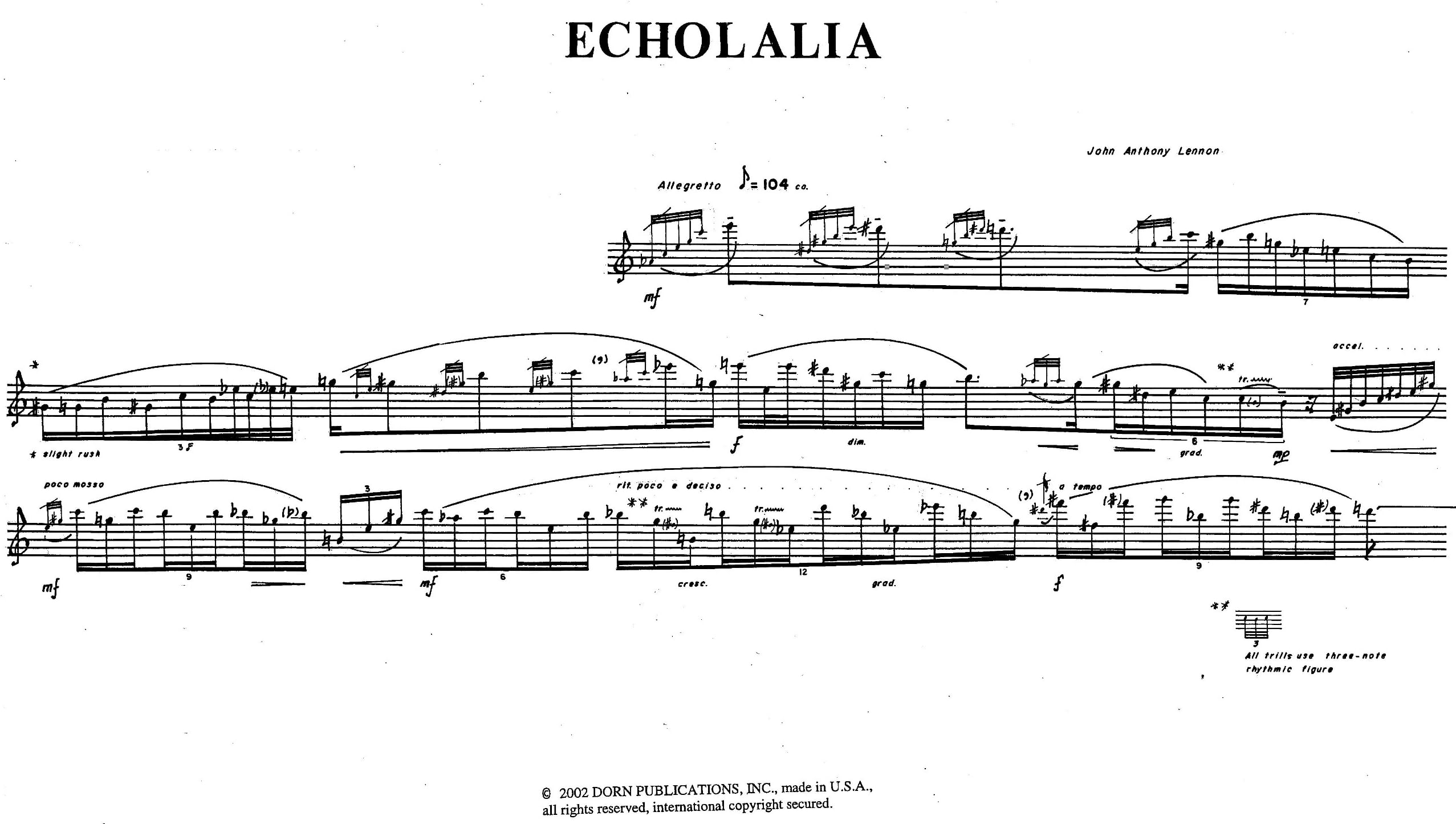 Echolalia for Solo Flute by John Anthony Lennon