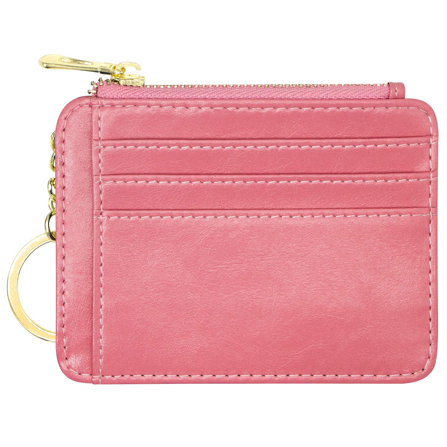 padike Womens Slim Credit Card Holder Mini Front Pocket Wallet Coin Purse Keychain (Pink)
