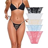 ANLIQI Womens Sexy Lace String Bikini Underwear High Cut Panties Breathable Hipster Panties Lace Cheeky Bikini Panty 5 Pack