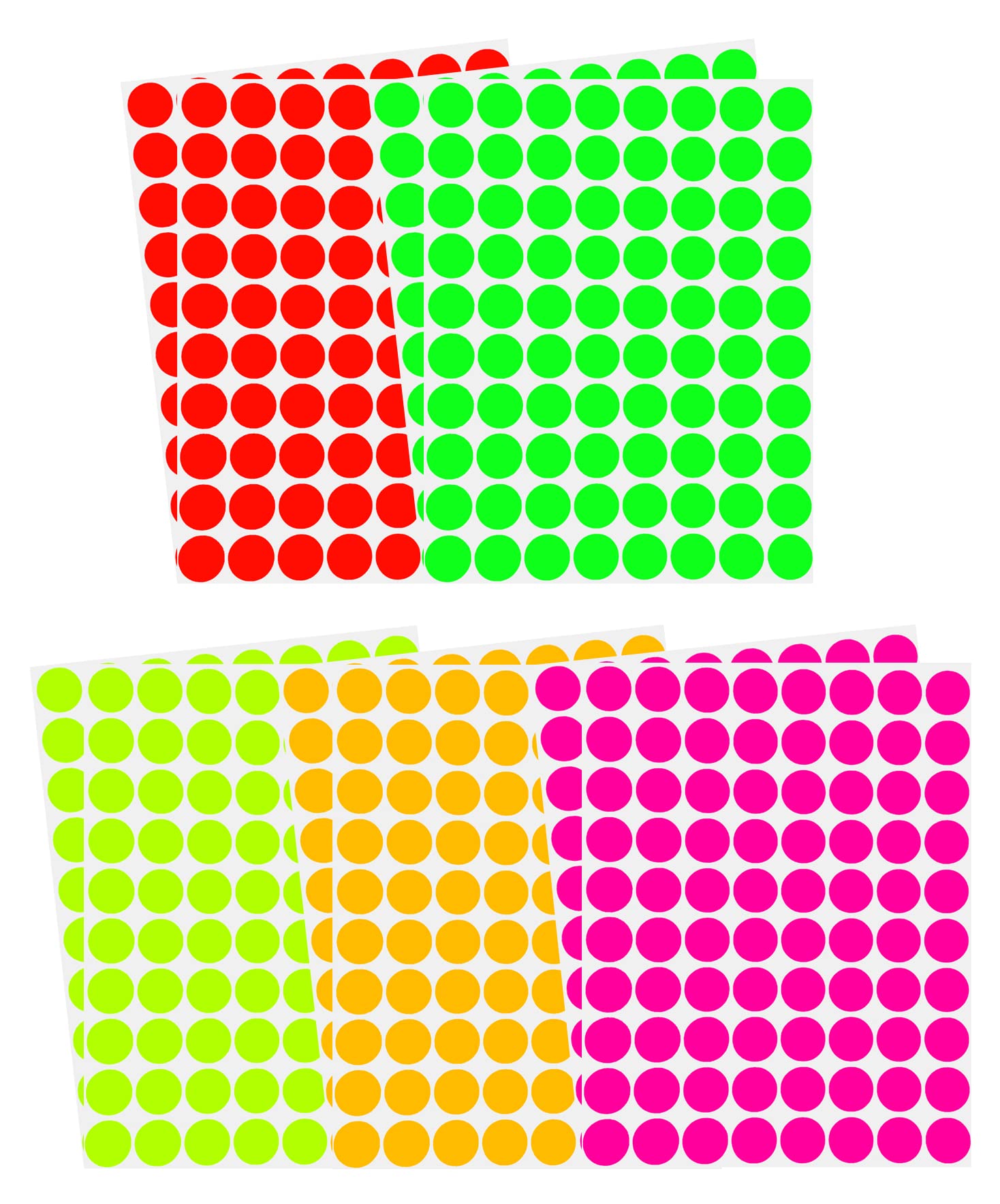 Royal Green Neon Color Coding Labels 1/2" (0.5) Inch 13Mm Round Dot Stickers - 5 Different Fluorescent Colors Dots Label - Half Inch Rounds Sticker 1600 Pack
