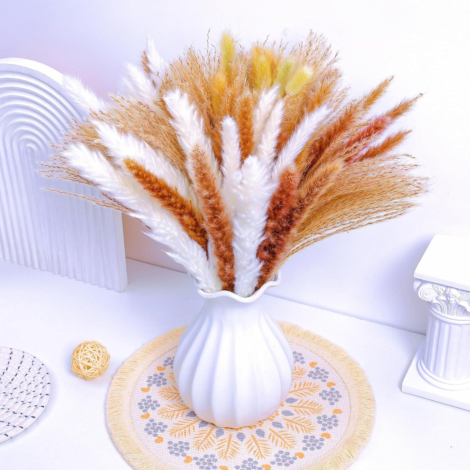 Dried & Preserved Flora - Osheng Natural Pampas Grass Decor Boho Home Decor Mix Bouquet Dried Flowers for Table Decor Wedding Floral Arrangements Rustic Decor 75pcs