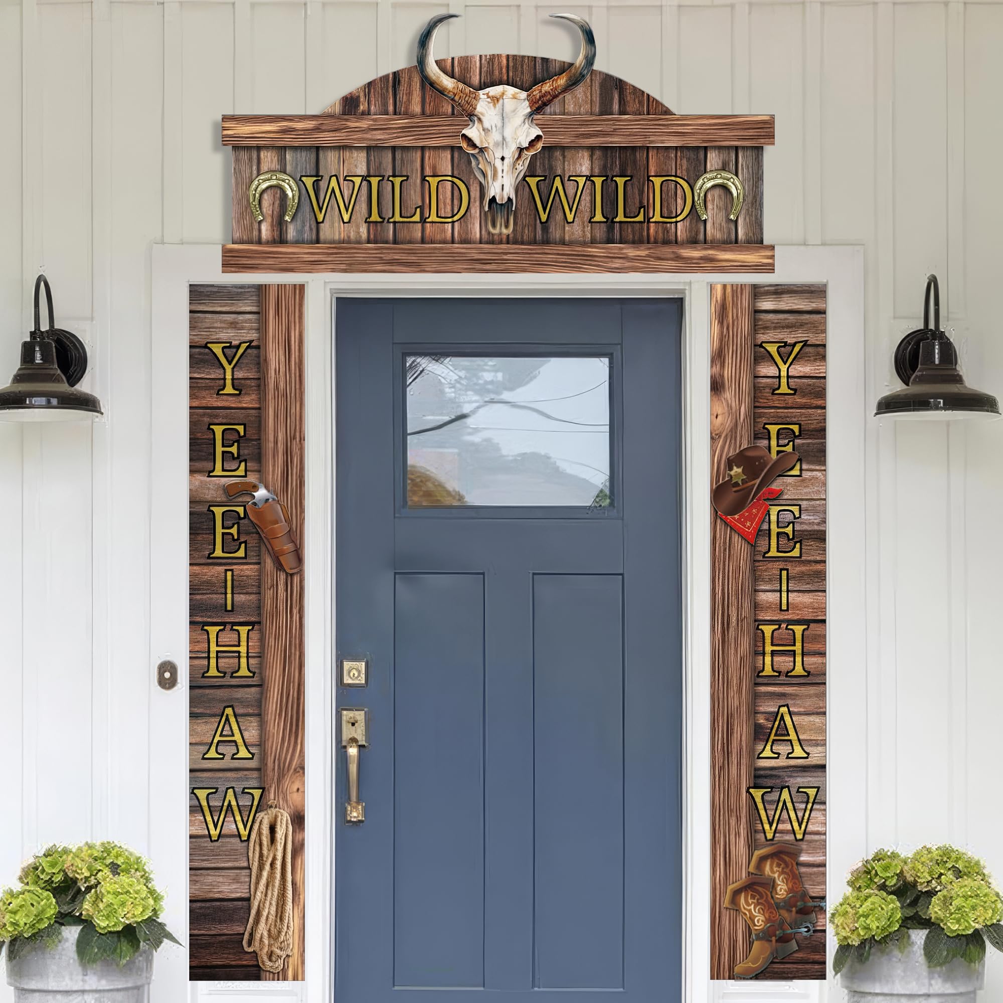 West Cowboy Party Door Decorations - 3Pcs Western Themed Banner Hanging Supplies Yeehaw Welcome Decoration Set for Western Rustic Bar Photo Booth Props Favor