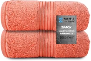 ZUPERIA 100% Combed Cotton Bath Sheet- 600 GSM- (34" x 66") 2 Pack Ultra Soft Large Bath Towels, Highly Absorbent Daily Usage Oeko-TEX Certified Ideal for Pool, Home, Gym (Fresh Salmon)