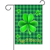 WENWELL Happy St Patricks Day House Garden Flags,Shamrock Buffalo Check Plaid Rustic Burlap Yard Sign Decorations,Spring Banners for Outdoor 12 x 18 Inch Double Sided (Green)