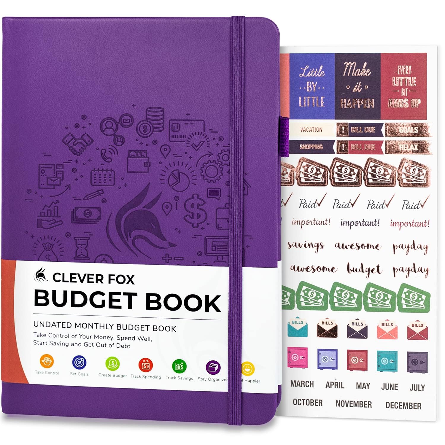 Clever Fox Budget Book – Financial Planner Organizer & Expense Tracker. Money Planner Account Notebook for Monthly Budgeting. Compact (Purple)