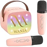 WANIA Mini Karaoke Machine for Kids and Adults - Portable Bluetooth Speaker with 2 Wireless Microphones, Rechargeable Music Player with LED Lights, Voice Effects, Gift for Ages 3, 4, 5-12+