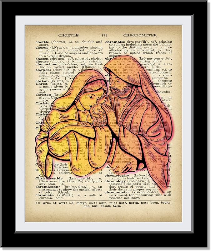 Nativity of Jesus Christ -, Birth of Christ, Birth of Jesus - Beautiful sketch of Baby Jesus on Dictionary Page - Vintage Wall Art, Christmas Wall Art, Holidays Wall Art Decor…