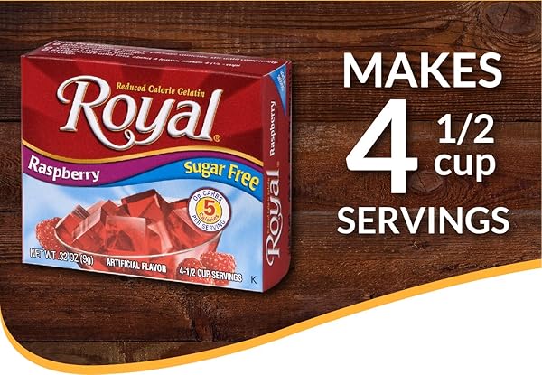 ROYAL RASPBERRY GELATIN DESSERT MIX , SUGAR FREE, 0.32-OUNCE BOX
