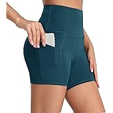 Oalka Women's Short Yoga Side Pockets High Waist Workout Running Sports Shorts 4"