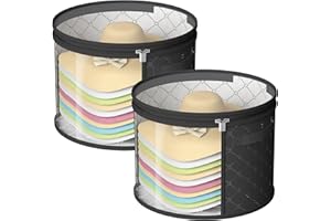Veki 2pack Clear Hat Organizer for Closet, Hat Boxes for Women Storage With Dustproof Lids, Hat Box for Travel and Storage, Cowboy Hat, Stackable Round Brim Hats Organizer Bag Container (Black)