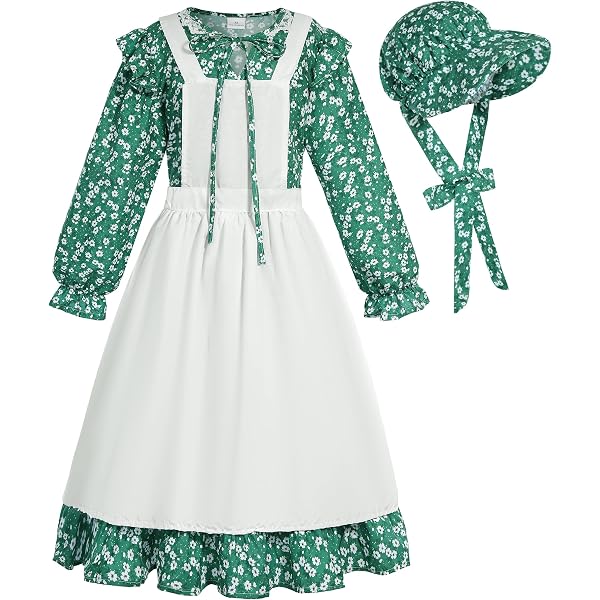 Costume De Prairie Fille Style Ingalls Wilder Avec Tablier - Déguisement Vintage, Robe Et Tablier - Pour Enfant, Fête, Spectacle