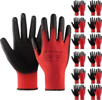 Velway 12 Pairs Safety Work Gloves PU Coated L 9 Garden Mechanic