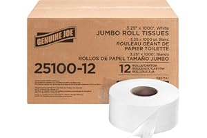 Genuine Joe GJO2510012 2-ply Jumbo Roll Dispenser Bath Tissue, 2 Ply, 3.2" x 1000', 9", 228.6 mm Roll Diameter, White, Nonper