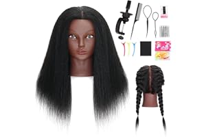 MANNEQUEENHEAD Mannequin Head with Human Hair 16'' Cosmetology Manikin Doll Head with 100% Real Human Hair Mannequin Head for Braiding Hairstylists Cosmetology Students Practice Styling with Free Clamp Holder-Black