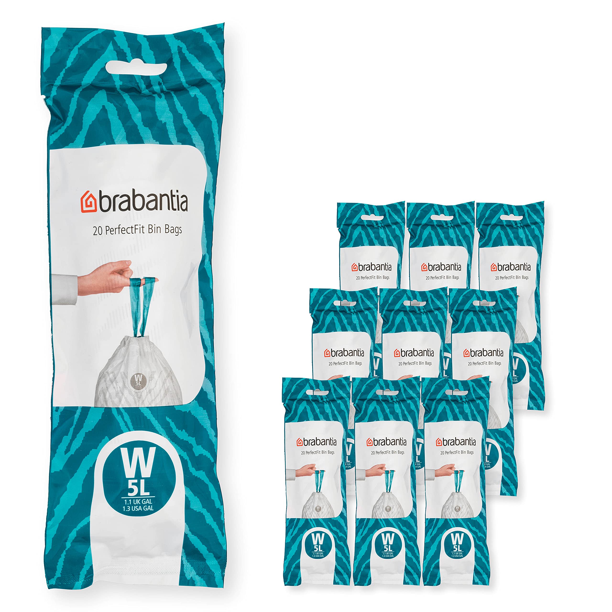 Brabantia PerfectFit Trash Bags (Size W/1.3 Gal) Thick Plastic Trash Can Liners with Drawstring Handles (200 Bags) Image