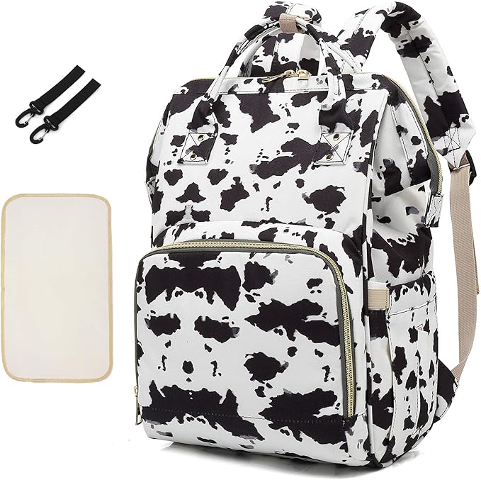 Cow Print Diaper Bag Backpack Set for Baby Girls Boys, Yusudan Nappy