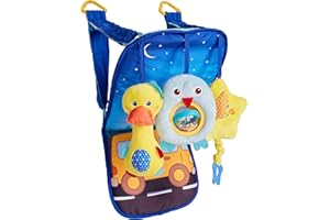 KENLEY Baby Car Seat Toys - Infant Soft Toys 0 to 12 Months for Car Seat - Rear-Facing Car Seat Travel Activity Mat for Baby - Includes Rattle, Squeaky and Rustle Sensory Toys with Teether