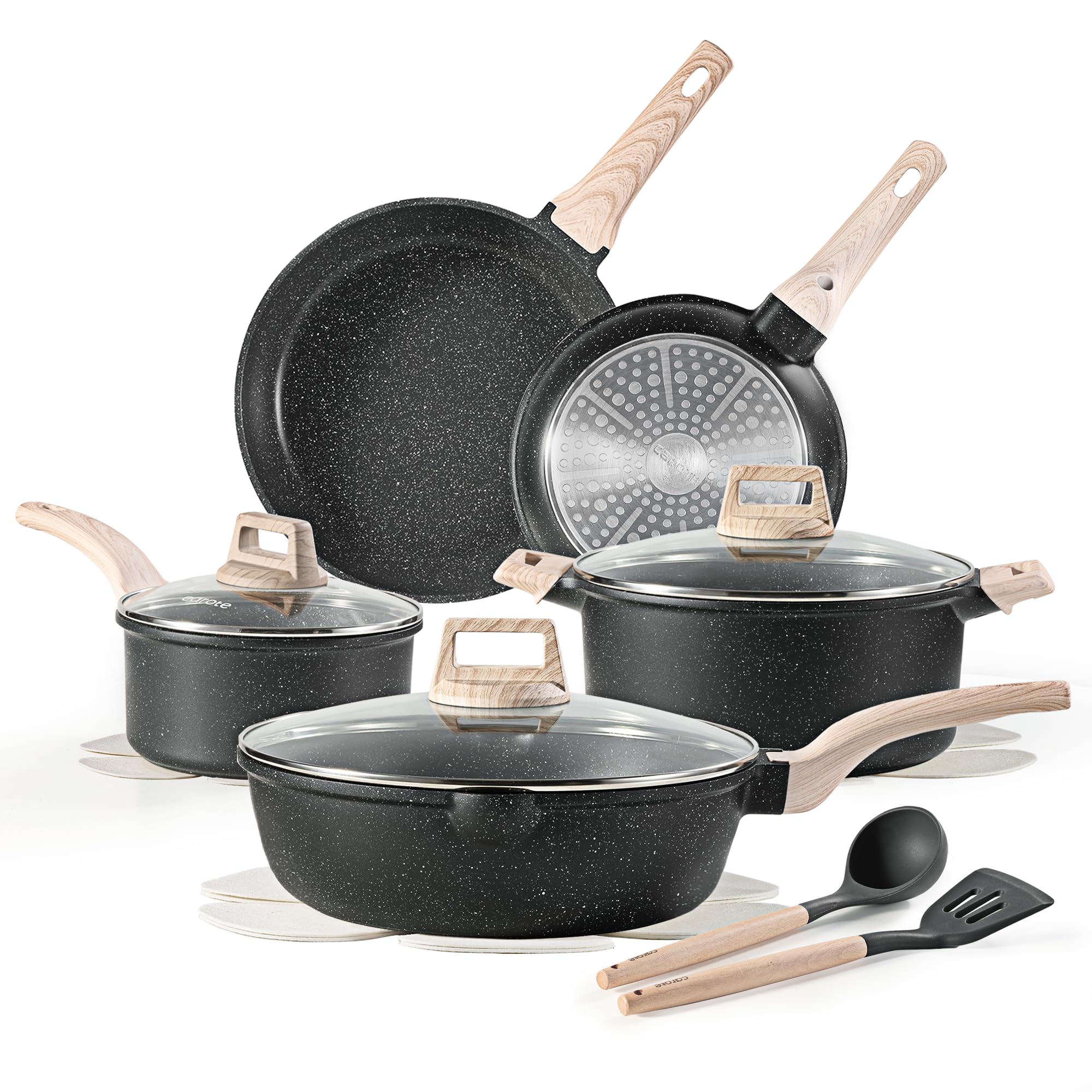 Juego de utensilios de cocina, ollas y sartenes antiadherentes CAROTE, 14 piezas
