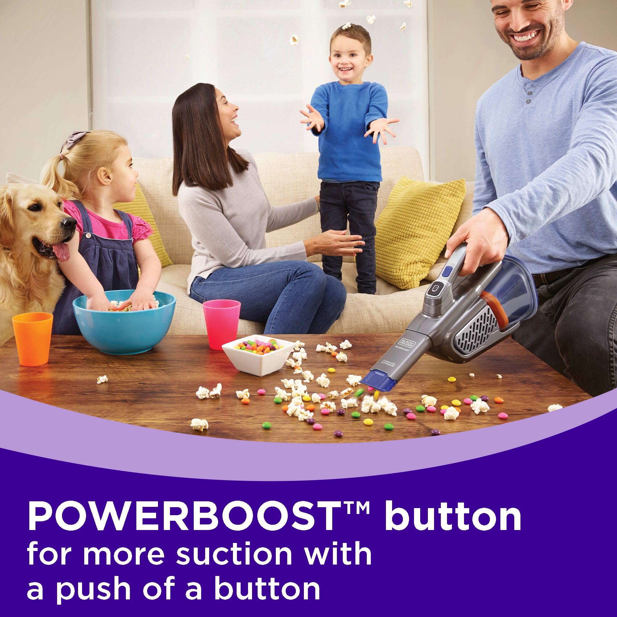 BLACK+DECKER dust buster Handheld Vacuum Cordless, Pet Hair Vacuum, Portable for Home and Car with Pet Brush, Rechargeable, Powerful Suction, Washable Bowl Filter,furbuster AdvancedClean (HHVK515JP07)