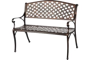 PATIO SENSE Balkene Home 61491 Patio Bench Cast Aluminum Lightweight Sturdy Bench Perfect for Relaxing Pause in Garden, Backyard Patio Basketweave Design - Antique Bronze Finish