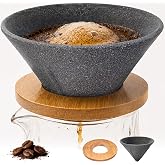 Flameoraow Reusable Drip Ceramic Coffee Filter With Premium Bamboo Tray, High Temperature Resistant, No Paper Pour Over Coffee Makers, Large Capacity for Home-Office-Travel Coffee Brewing