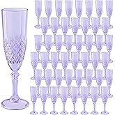 LEYIQU Plastic Champagne Flutes, Champagne Glasses Bulk, Reusable Unbreakable Acrylic Wine Glasses Goblets for Valentine’s Day Weddings Bachelor Parties Toasting (48, Purple)