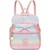 KKXIU Initial Bowknot Mini Backpacks for Girls Women, Small Cute Backpack Purse, Personalized Birthday Gifts for Toddler, Kids and Teen Girls(S, Rainbow)