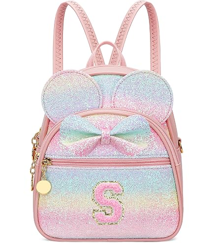 VLJTM Birthday Gifts for Girls Mini Initial Backpack Purse for Toddler Kids | Gifts for 2 3 4 5 6 7 8 9 10 Year old Girls Personalized Initial Crossbody Bag, Shine Pink, N