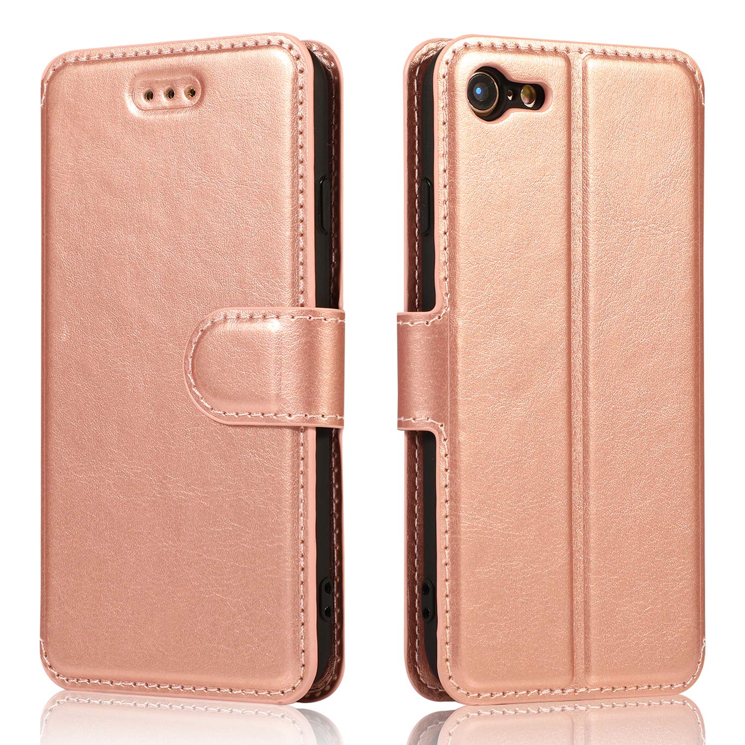 QLTYPRI Case for iPhone 7/8/SE 2020/SE 2022 5G, Premium PU Leather Simple Wallet Case with Card Slots Kickstand Magnetic Closure Shockproof Flip Cover for iPhone SE 2022/SE 2020/8/7 - Rose Gold