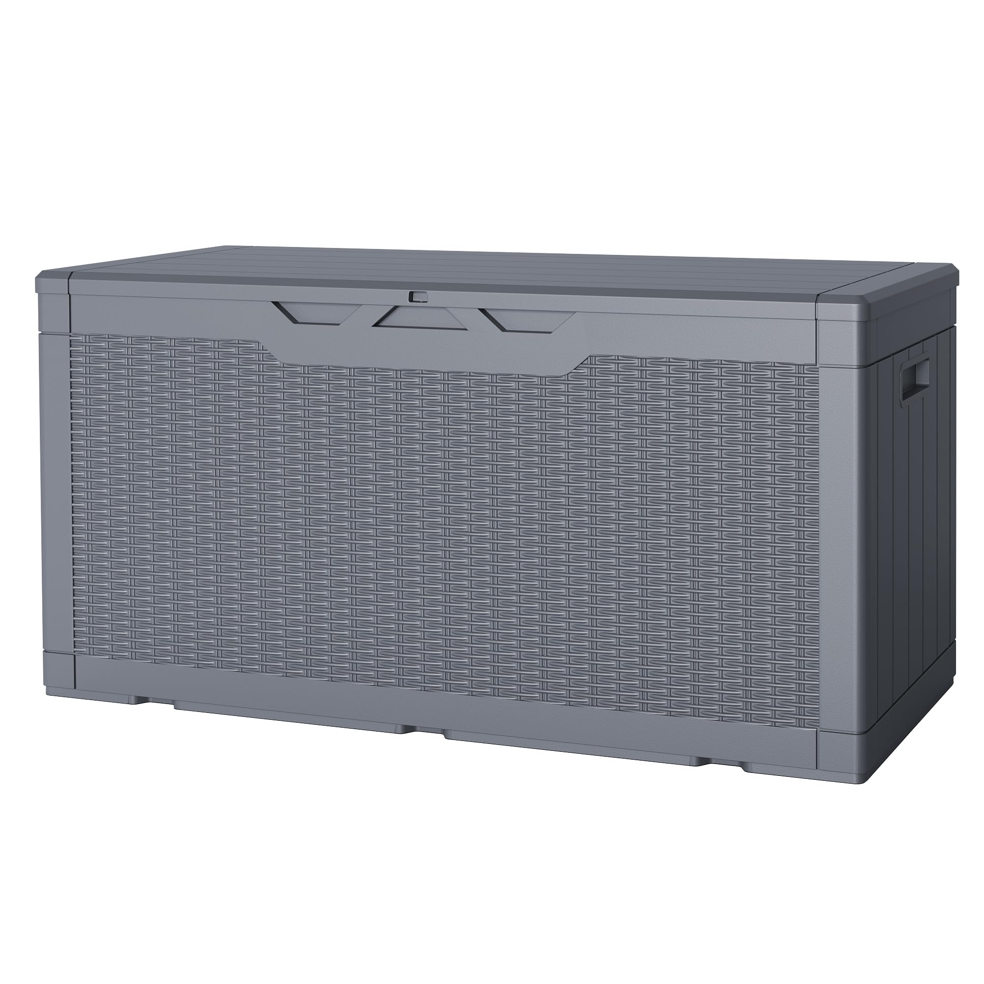 JUMMICO 100 Gallon Resin Deck Box, Waterproof Outdoor Storage Box with Lockable Lid for Garden Tools, Patio Cushions (Gray) Image