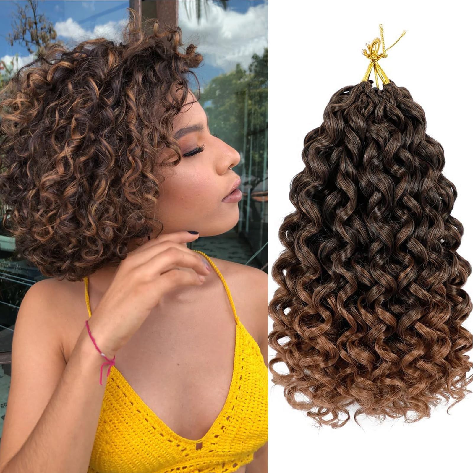 GoGo Curl Crochet Hair 8 Inch 8 Packs Ocean Deep Wave Crochet Braids Hair Extensions Synthetic Curly Crochet Hair Extensions for Black Women（1B/30）