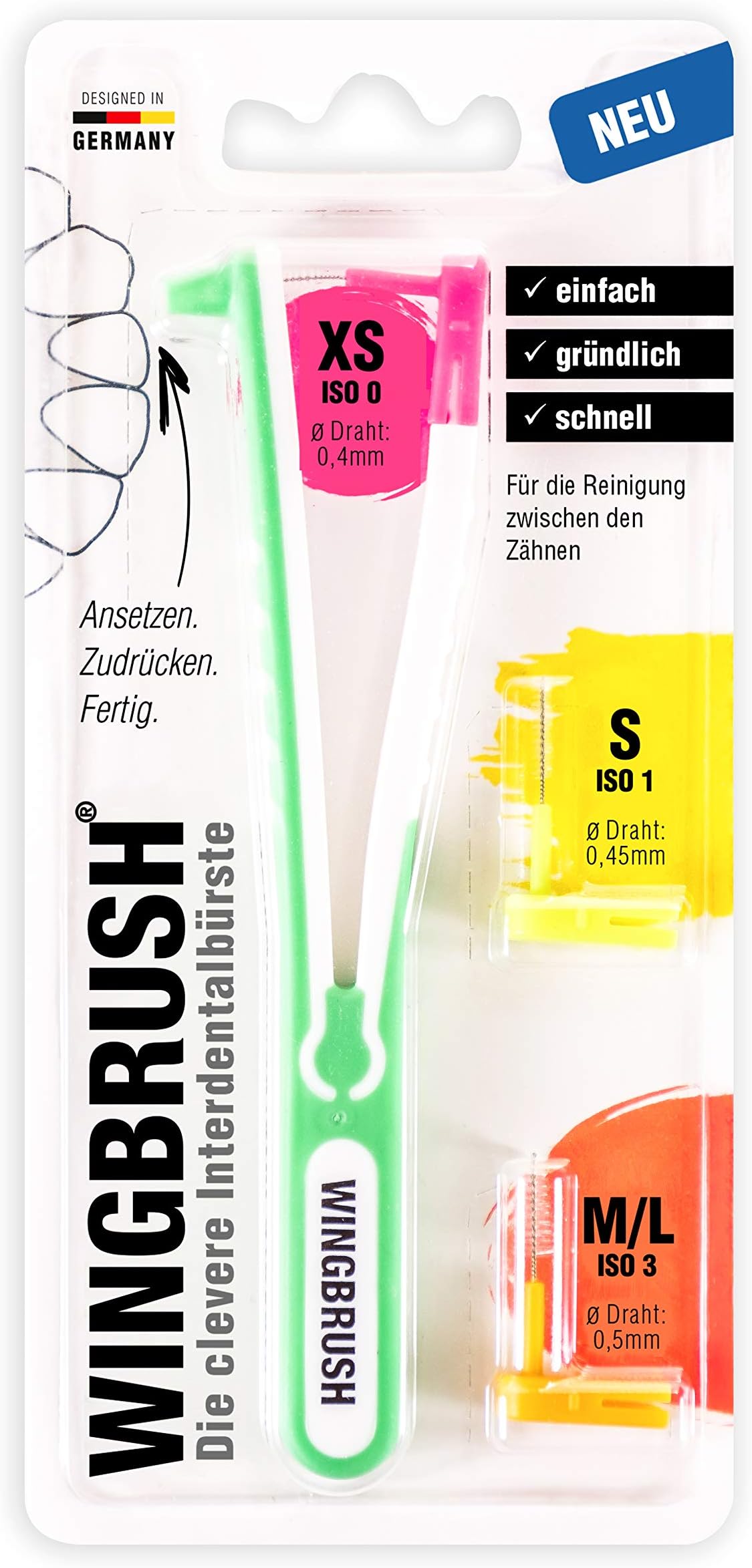 Wingbrush Interdental Brushes Starter Set (1 Holder + 3 Brushes)