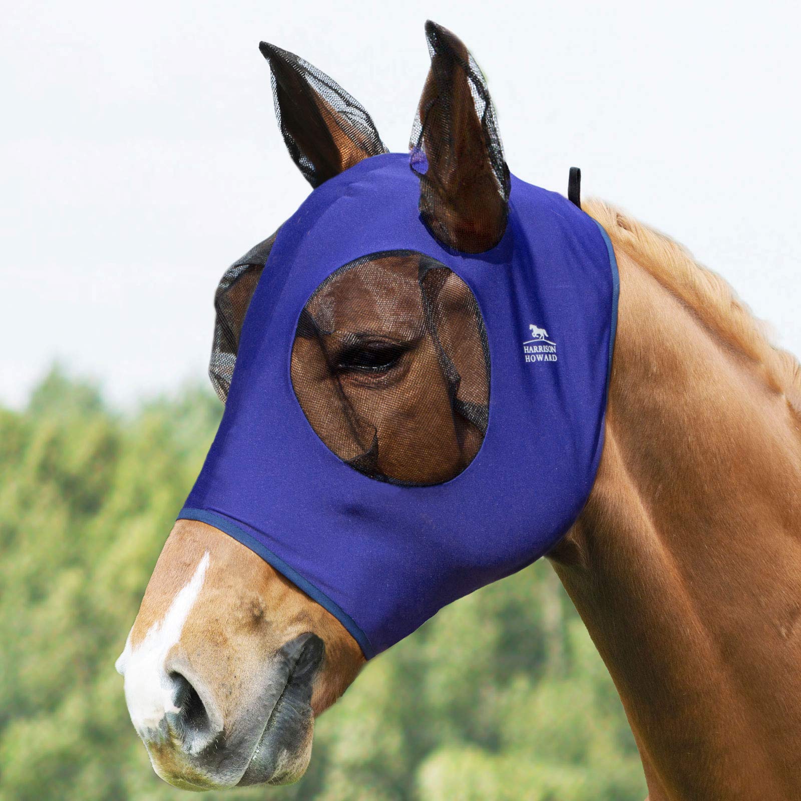 Harrison Howard Super Comfort Stretchy Fly Mask Large Eye Space with UV Protection Soft on Skin with Breathability-Navy Blue