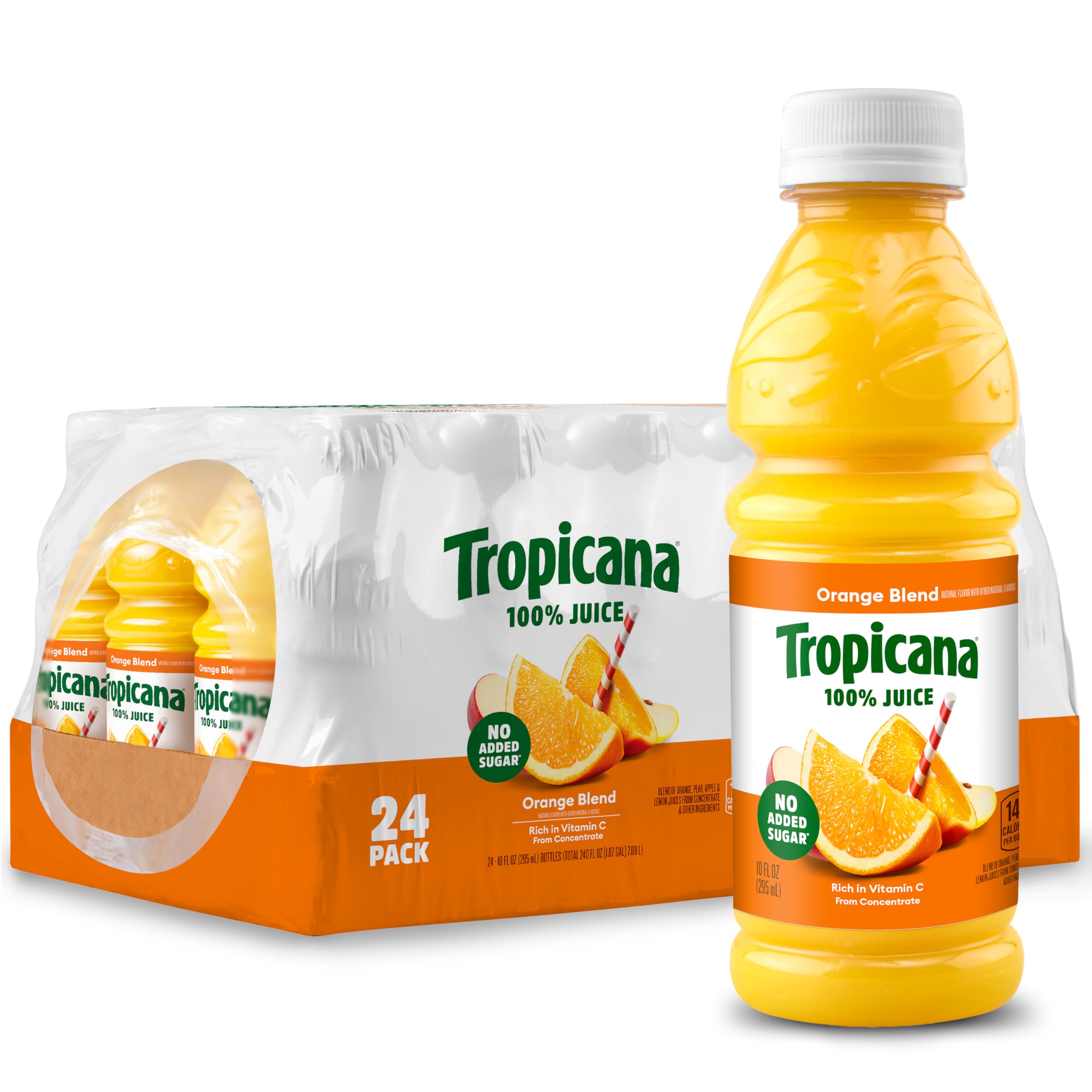 Photo 1 of Tropicana 100% Juice Orange Blend, Single Serve, 10 fl oz Bottles Real Fruit Juice, Vitamin C Rich, No Added Sugars, No Artificial Flavors