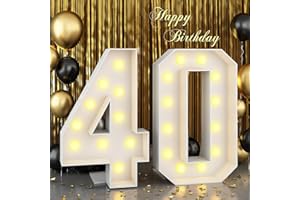 PAEYEQ 4ft Marquee Light Up Numbers 40 Large Numbers with Lights Bulbs White Mosaic Frame for Men Women 40th Birthday Party Decorations Pre-Cut Cardboard Giant Cut-Out Thick Foam Board Sign Anniversary