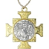 Needzo St Michael The Archangel Catholic Pendant Necklace, Protect Us, Cross Shaped, Religious, 18 Inch Chain