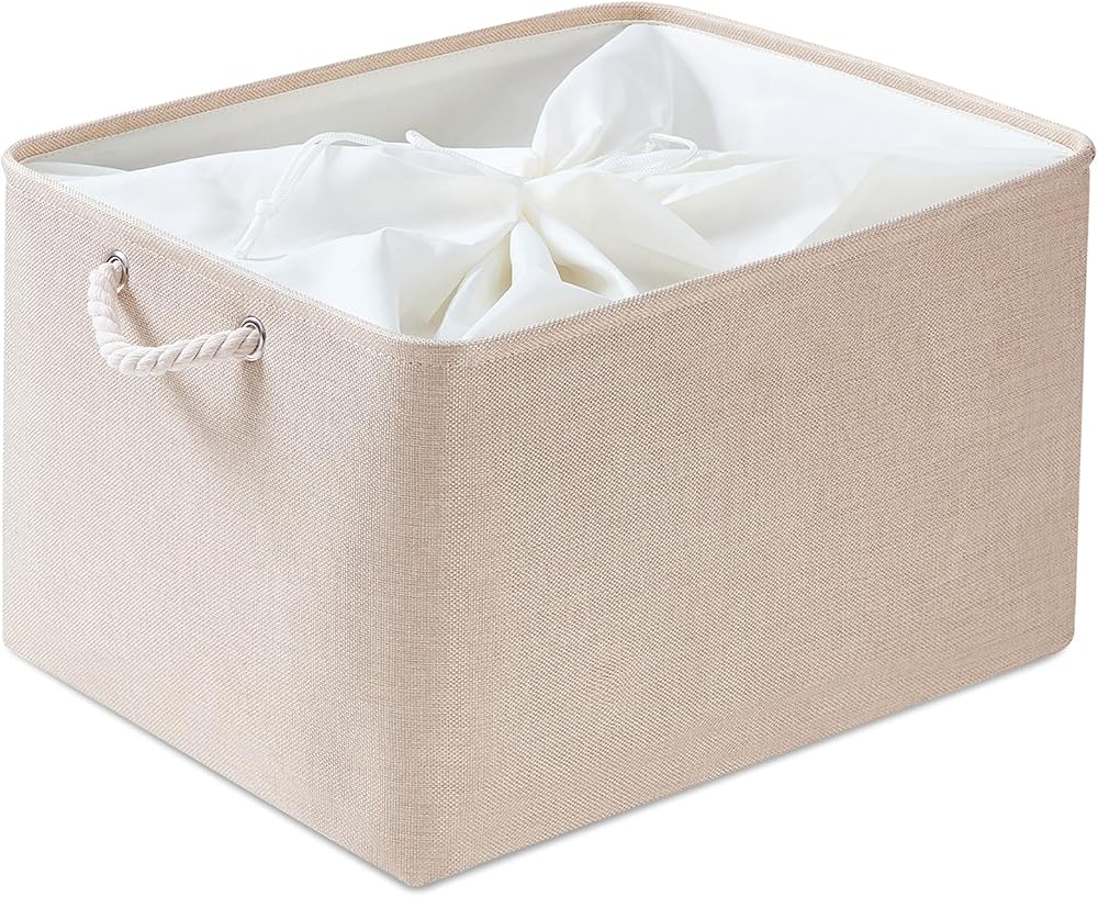 Mangata Fabric Storage Boxes Light Khaki XL with Canvas Outer and Rope Handles