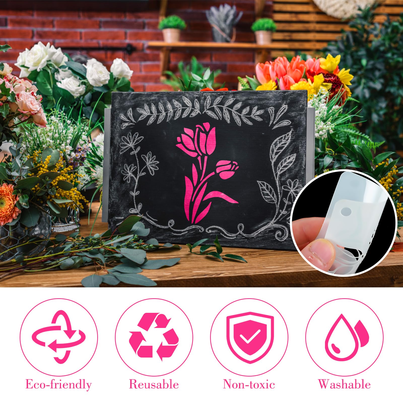 Floral Stencils for Painting, Ymapinc 20 Pcs 2.95 Inch Flower Stencils for Crafts Rock Painting Stencils Plastic Reusable Stencils for Painting on Wood Wall Tile Home Decor, 584326_1_eHTn2hQHD