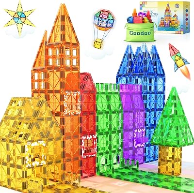Coodoo 60 PCS Magnetic Tiles STEM Battery Free Building Toys Kids 3+