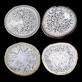 FOLKOR LIFE Natural Agate Coaster Set of 4, 3.5-4" Crystalline Geode Stone Coasters for Drinks Coffee Table Decor Agate Slices Glass Cups Holder for Home Guest Room Housewarming Birthday Gift