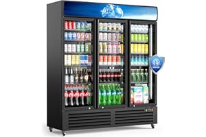 Mojgar 56 Cu Ft Commercial Display Fridge for Beverage,3 Glass Door Upright Refrigerator Merchandiser with Front LED Light,Large Freestanding Compact Slim Business Cooler for Shop,Restaurant,Apartment